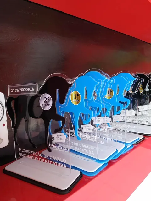 Troféus para evento com silhuetas. Fotografia de trabalho da VLT Acrílicos.