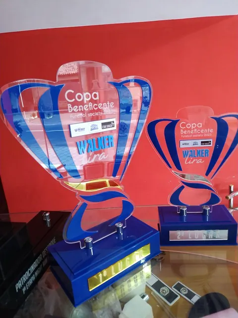 Troféus para copa beneficente. Fotografia de trabalho da VLT Acrílicos.